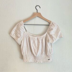 Hollister Cream Smocked Crop Blouse Short Sleeve‎